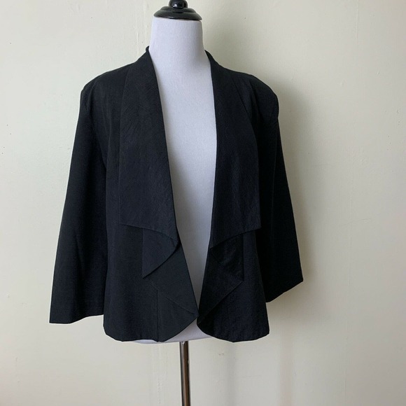 Dressbarn blazer jacket size large black open lace back waterfall 3/4 sleeve - Picture 3 of 15